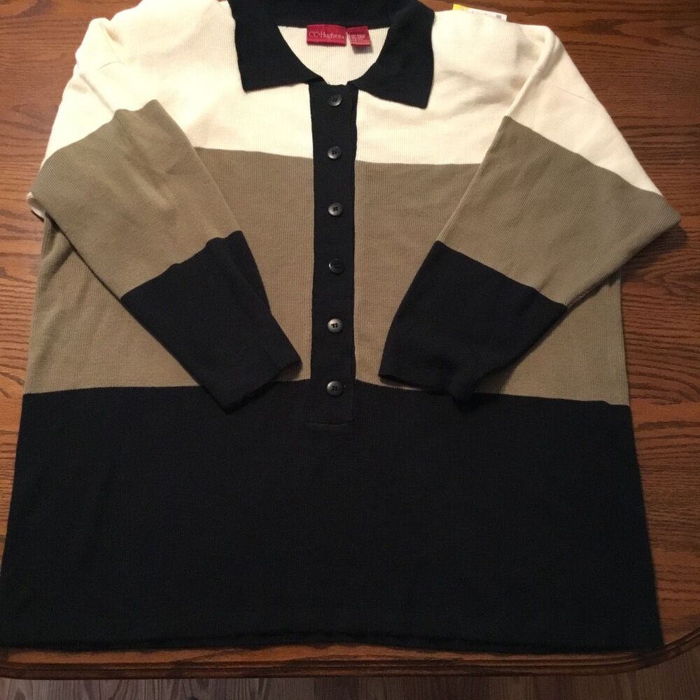 CC Hughes Sweater Colorblock Sweater Cream Tan Black Size 24W